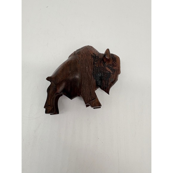 Hand Carved Wooden Bison Buffalo Figurine Rustic Wildlife Wood Sculpture 3 inch - Picture 7 of 10